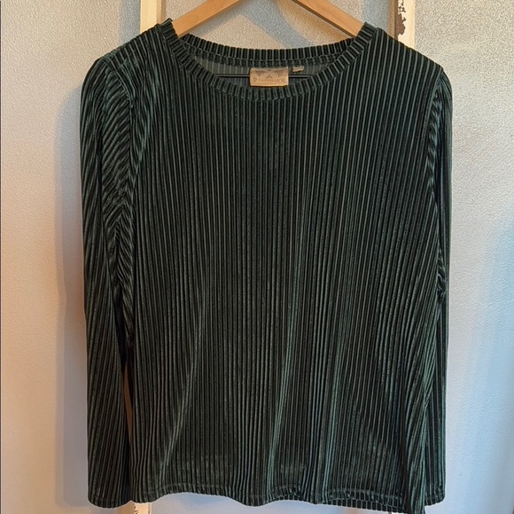 Dantelle Green Velvet Velour Striped Long Bell Sleeve Top Size L - Picture 1 of 9